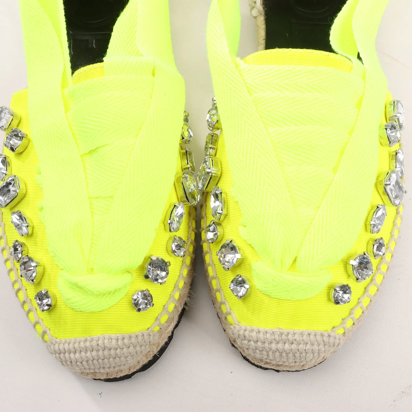 Loewe STARMARK  Bijou Ribbon Strap Fabric Sandals in Yellow 791910, Size 37 EU