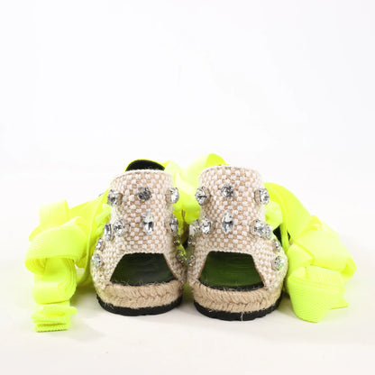 Loewe STARMARK  Bijou Ribbon Strap Fabric Sandals in Yellow 791910, Size 37 EU