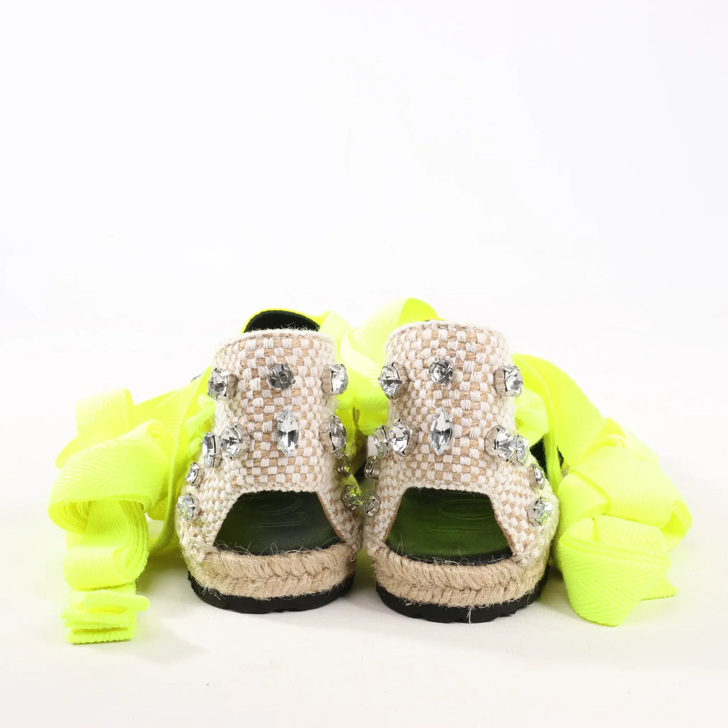 Loewe STARMARK  Bijou Ribbon Strap Fabric Sandals in Yellow 791910, Size 37 EU