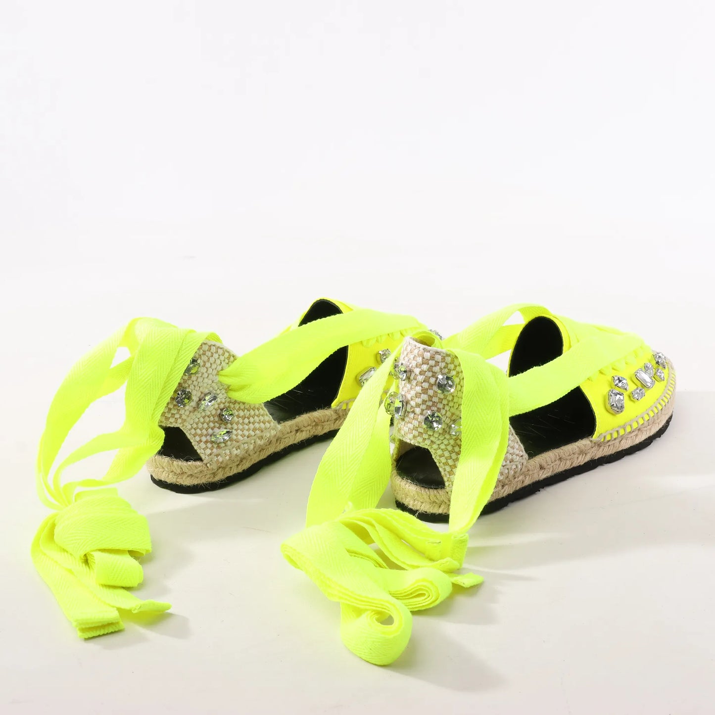 Loewe STARMARK  Bijou Ribbon Strap Fabric Sandals in Yellow 791910, Size 37 EU