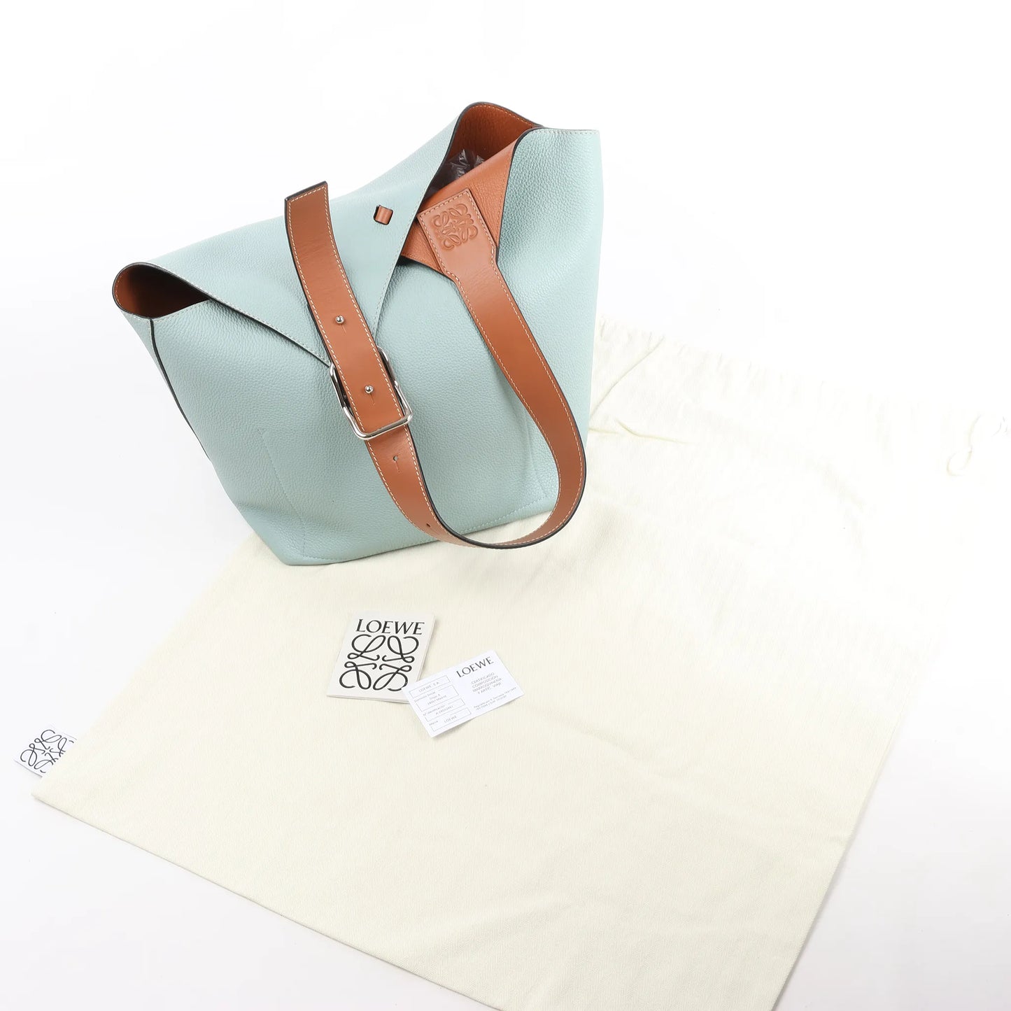 LOEWE Balloon Leather Shoulder Bag in Blue x Brown