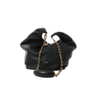 Black LOEWE Squishy Bag in smooth leather with gathered handles, gold-tone chain shoulder strap and small gold LOEWE logo.