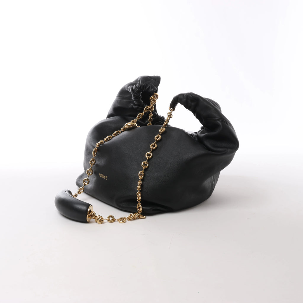 Loewe Squishy Bag Leather Chain Shoulder Bag in Black