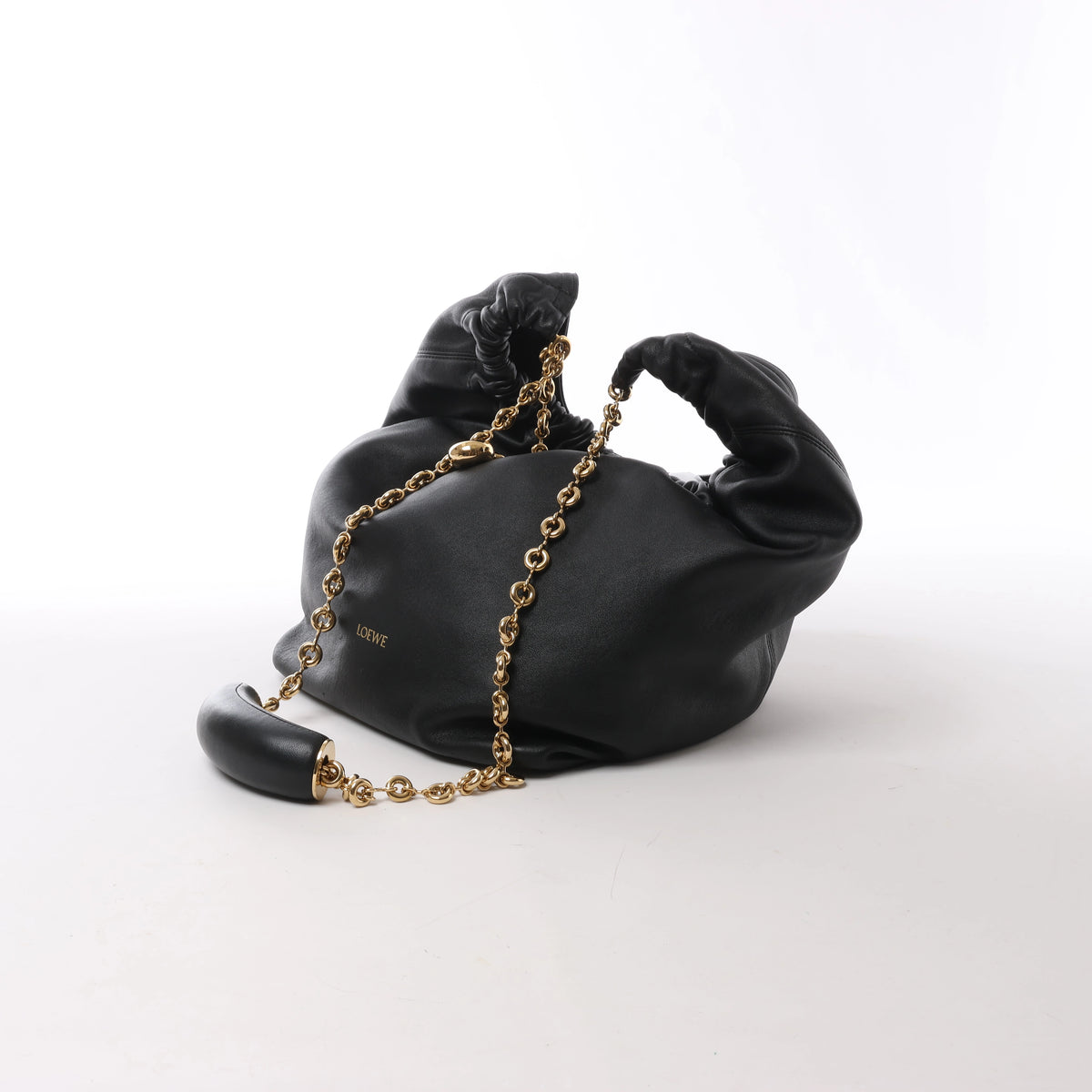 Loewe Squishy Bag Leather Chain Shoulder Bag in Black