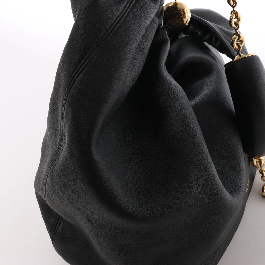 Loewe Squishy Bag Leather Chain Shoulder Bag in Black