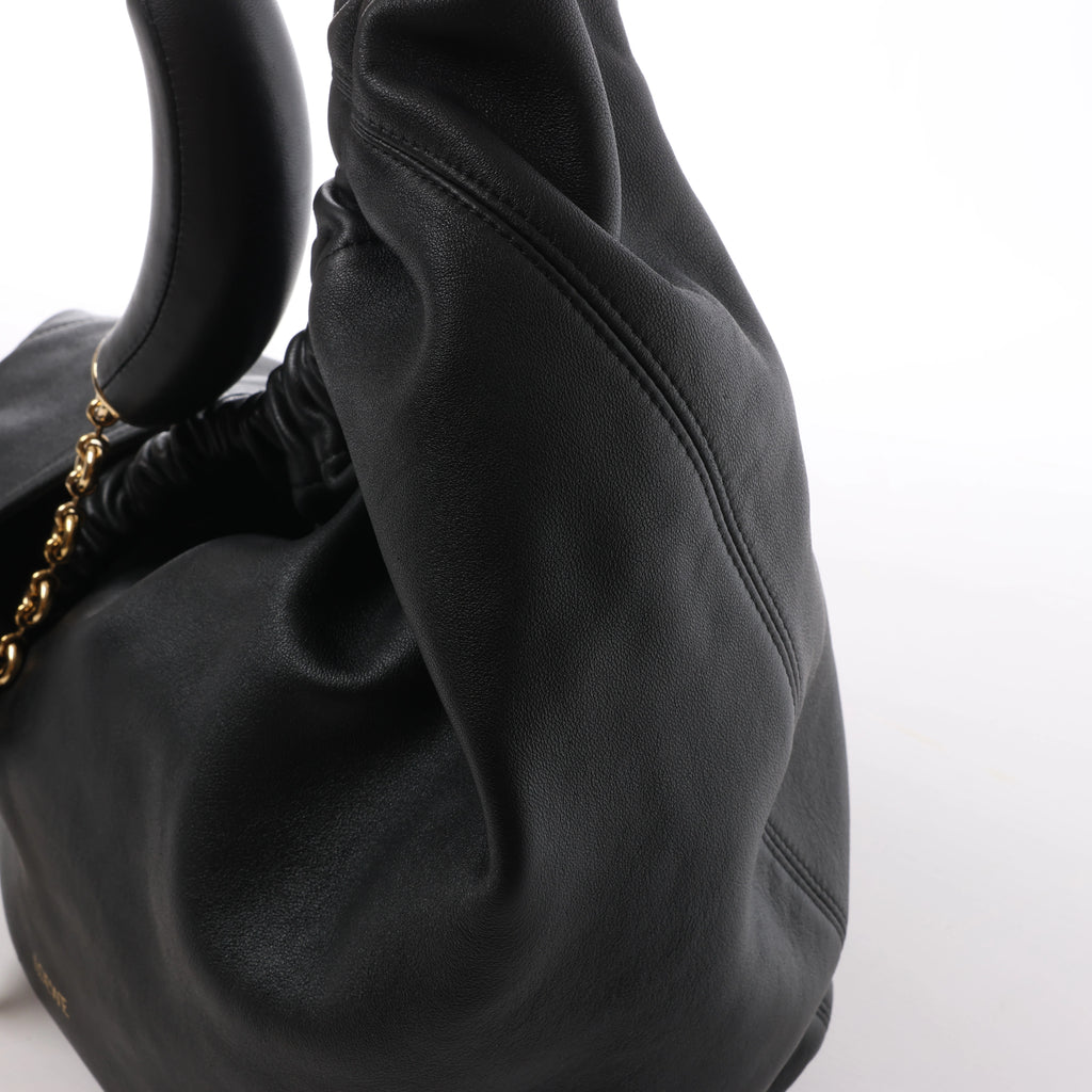 Loewe Squishy Bag Leather Chain Shoulder Bag in Black