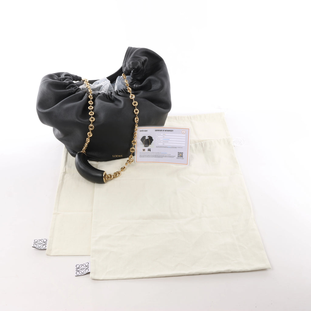 Loewe Squishy Bag Leather Chain Shoulder Bag in Black