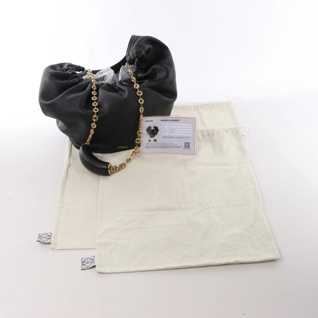 Loewe Squishy Bag Leather Chain Shoulder Bag in Black