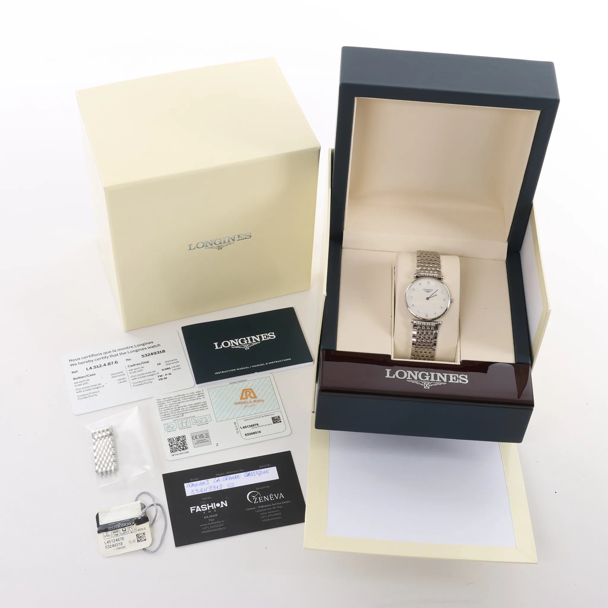 Longines La Grande Classique L4.512.4.87.6 53249318 SS QZ Watch with White Shell Dial