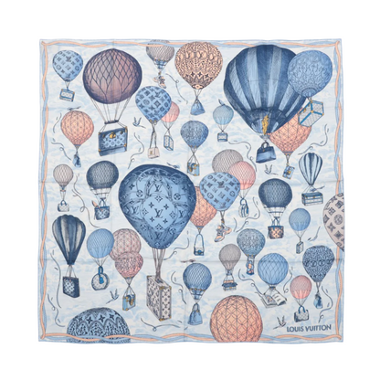 Louis Vuitton "up AND away" 100% Silk Scarf in Blue M78448