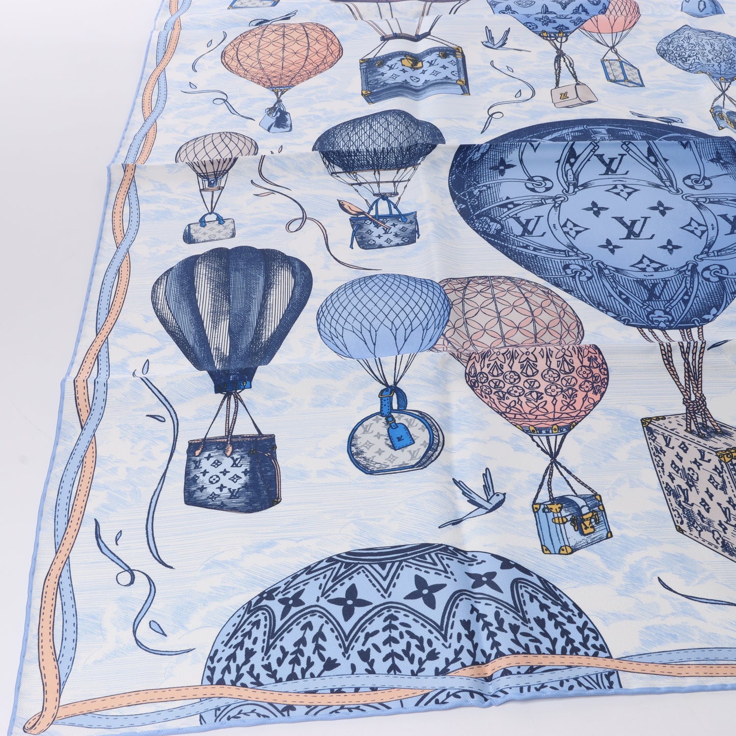 Louis Vuitton "up AND away" 100% Silk Scarf in Blue M78448