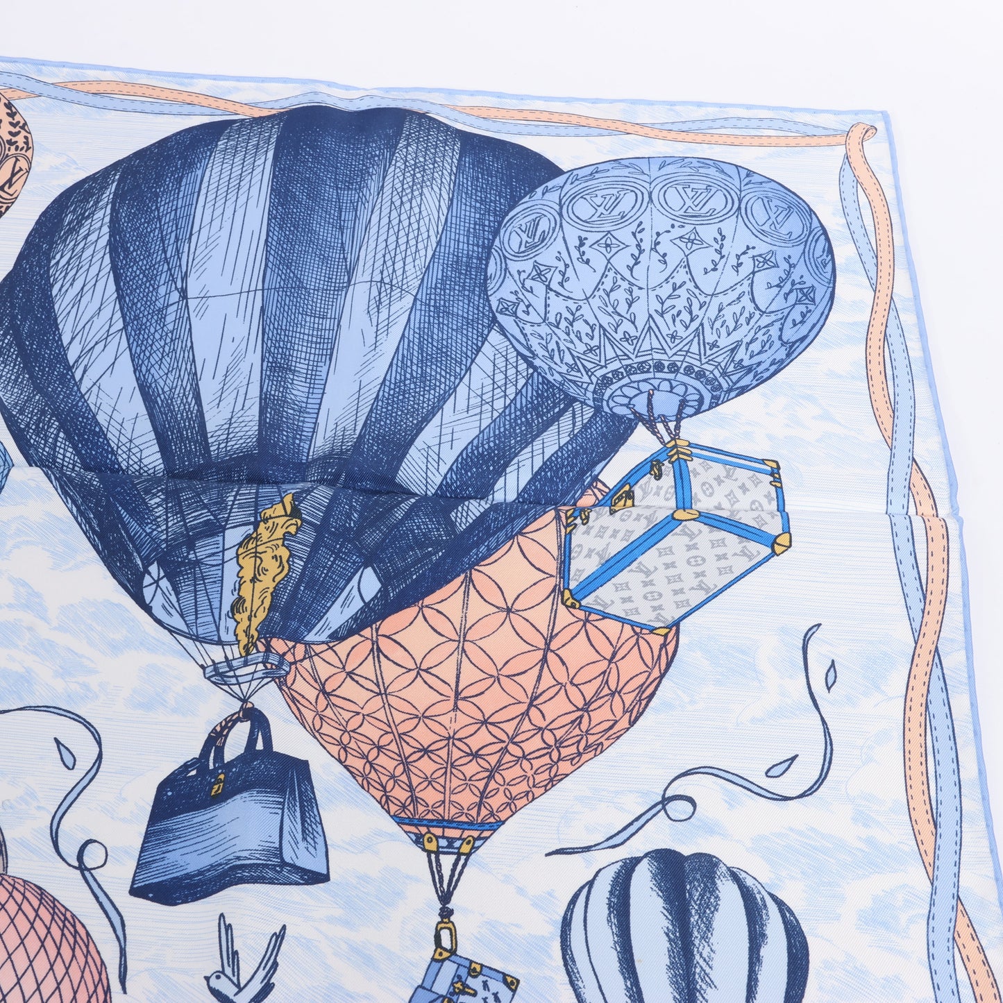 Louis Vuitton "up AND away" 100% Silk Scarf in Blue M78448