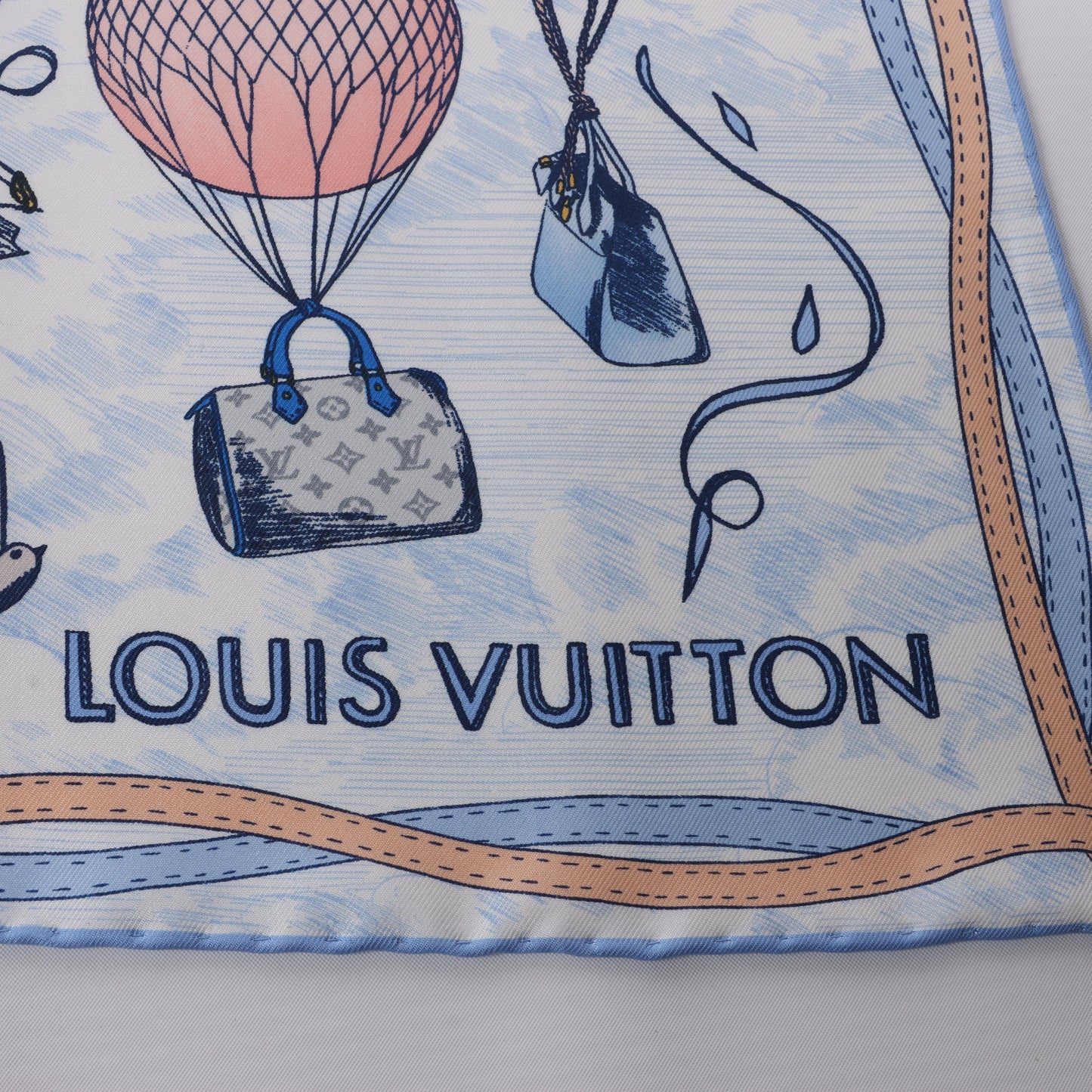 Louis Vuitton "up AND away" 100% Silk Scarf in Blue M78448