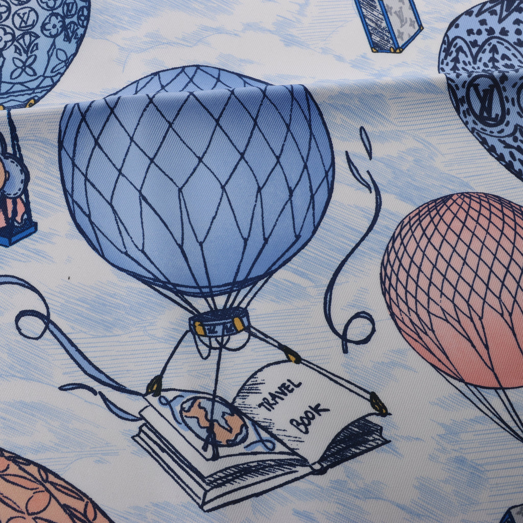Louis Vuitton "up AND away" 100% Silk Scarf in Blue M78448