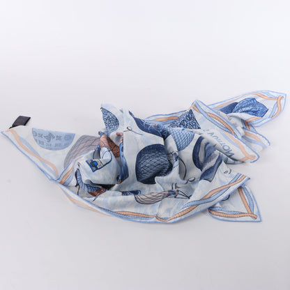 Louis Vuitton "up AND away" 100% Silk Scarf in Blue M78448