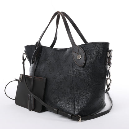 Louis Vuitton Hina Monogram Mahina Leather Shoulder Bag in Black M54350
