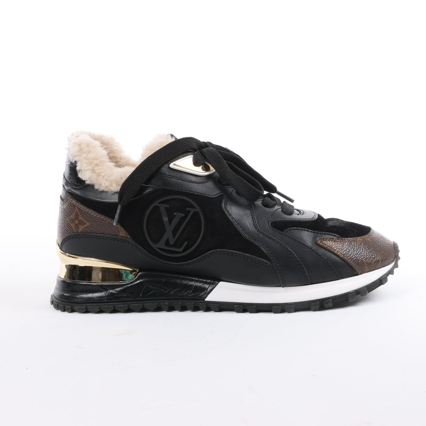 Baskets Louis Vuitton Runaway 22 ans en cuir et daim noir et marron, taille 38 EU.