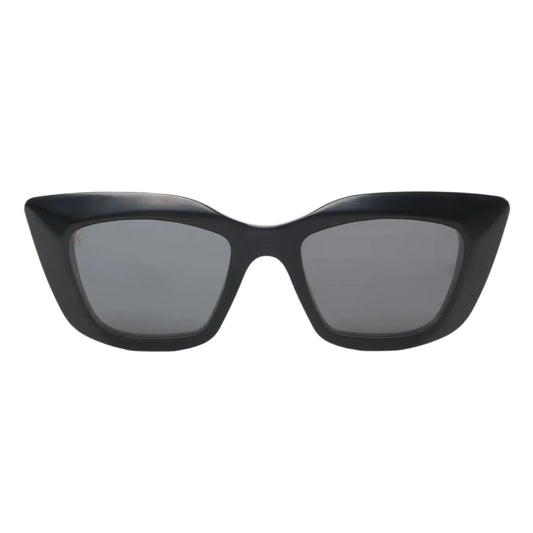 Front view of Louis Vuitton Arizona Dream Sunglasses Z1220W in glossy black acetate with oversized cat-eye frame and dark tinted lenses, displayed against a white background.