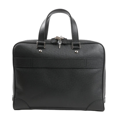 Louis Vuitton Porte-Documents Alexandre handbag M31162 in black Taiga leather, featuring dual top handles, silver-tone hardware, top zip closure with padlock and key, and a flat front pocket.