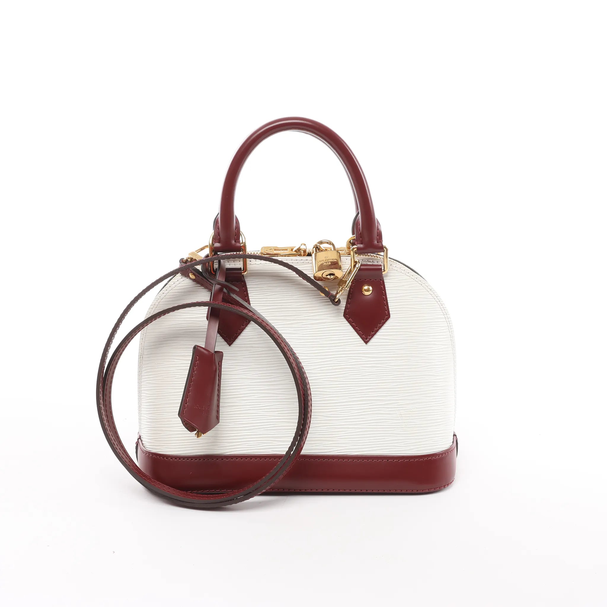 Louis Vuitton Alma BB Epi Leather 2Way Handbag in White x Burgundy M53589