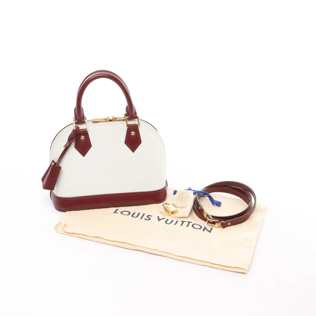 Louis Vuitton Alma BB Epi Leather 2Way Handbag in White x Burgundy M53589