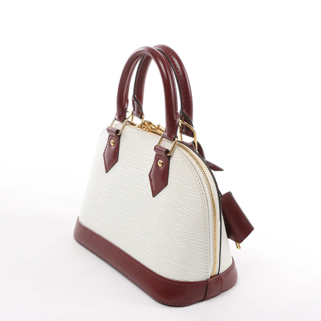 Louis Vuitton Alma BB Epi Leather 2Way Handbag in White x Burgundy M53589