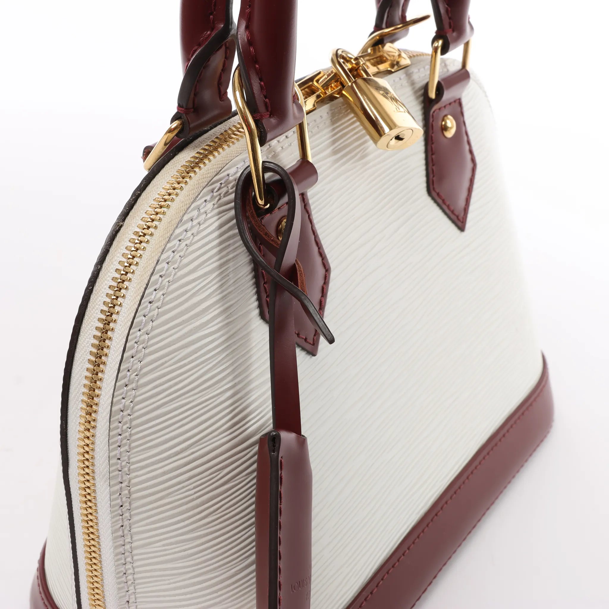 Louis Vuitton Alma BB Epi Leather 2Way Handbag in White x Burgundy M53589
