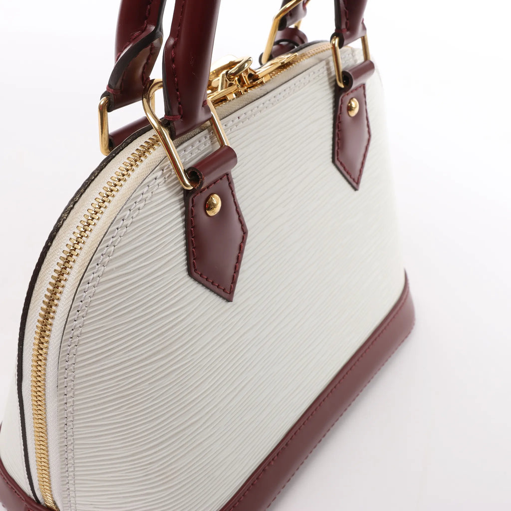 Louis Vuitton Alma BB Epi Leather 2Way Handbag in White x Burgundy M53589