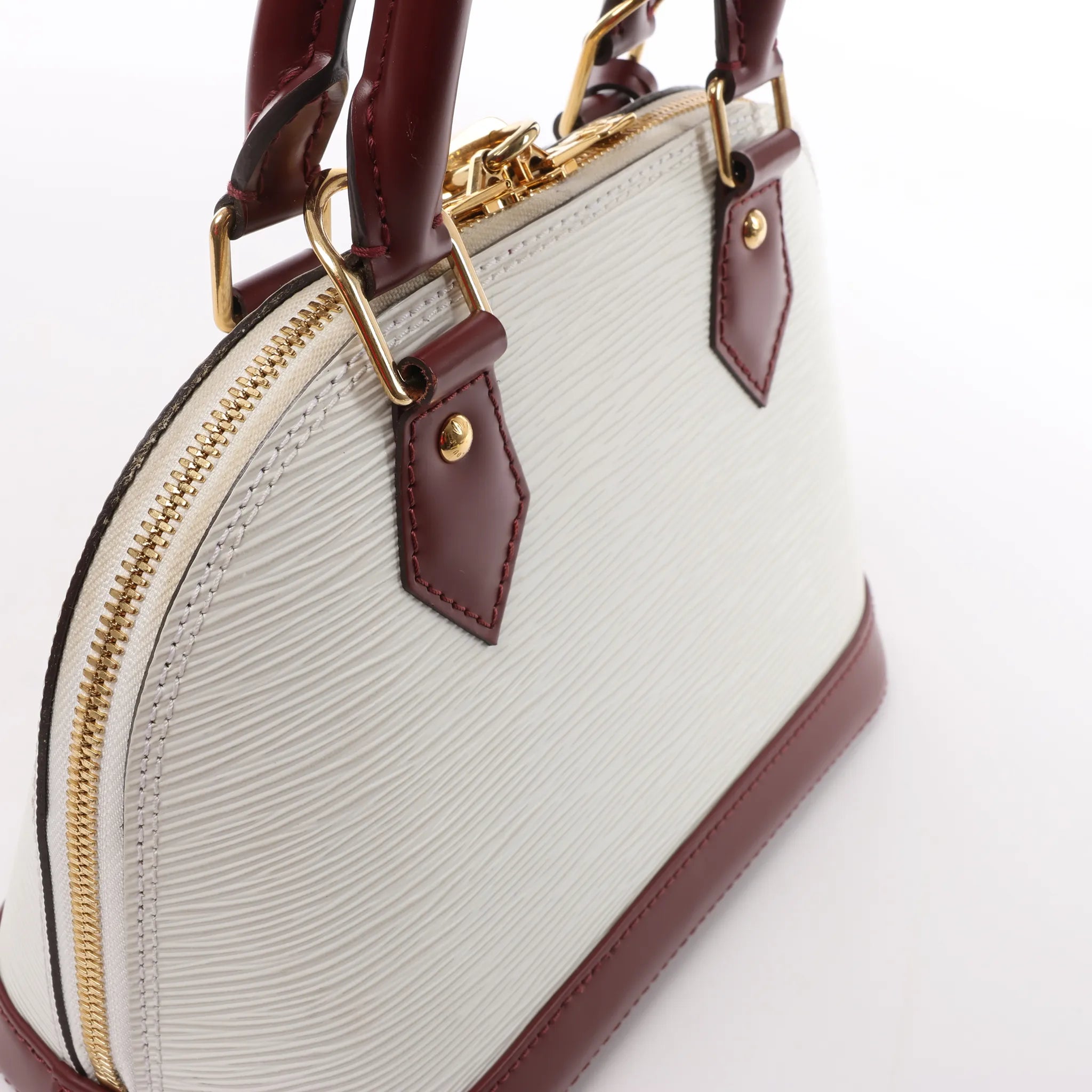 Louis Vuitton Alma BB Epi Leather 2Way Handbag in White x Burgundy M53589
