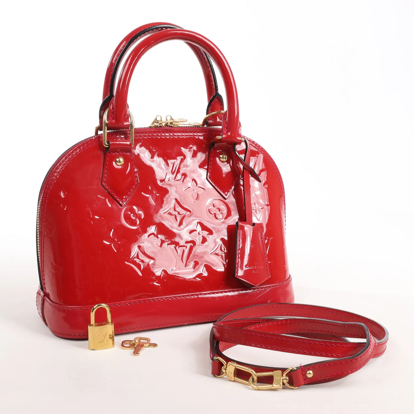 Louis Vuitton Alma BB Monogram Vernis 2Way Handbag in Red M90174