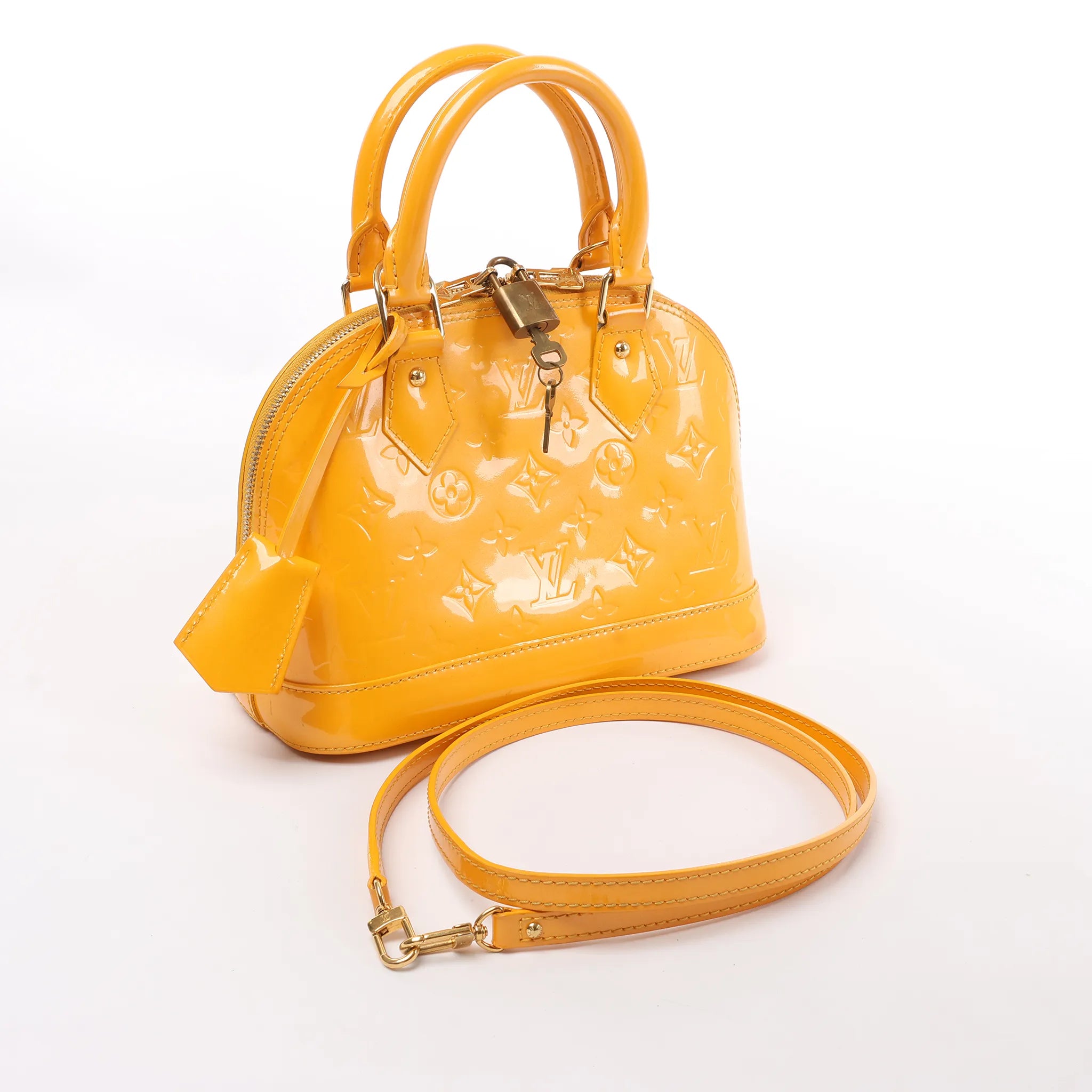 Louis Vuitton Alma BB Monogram Vernis 2Way Handbag in Yellow M91697