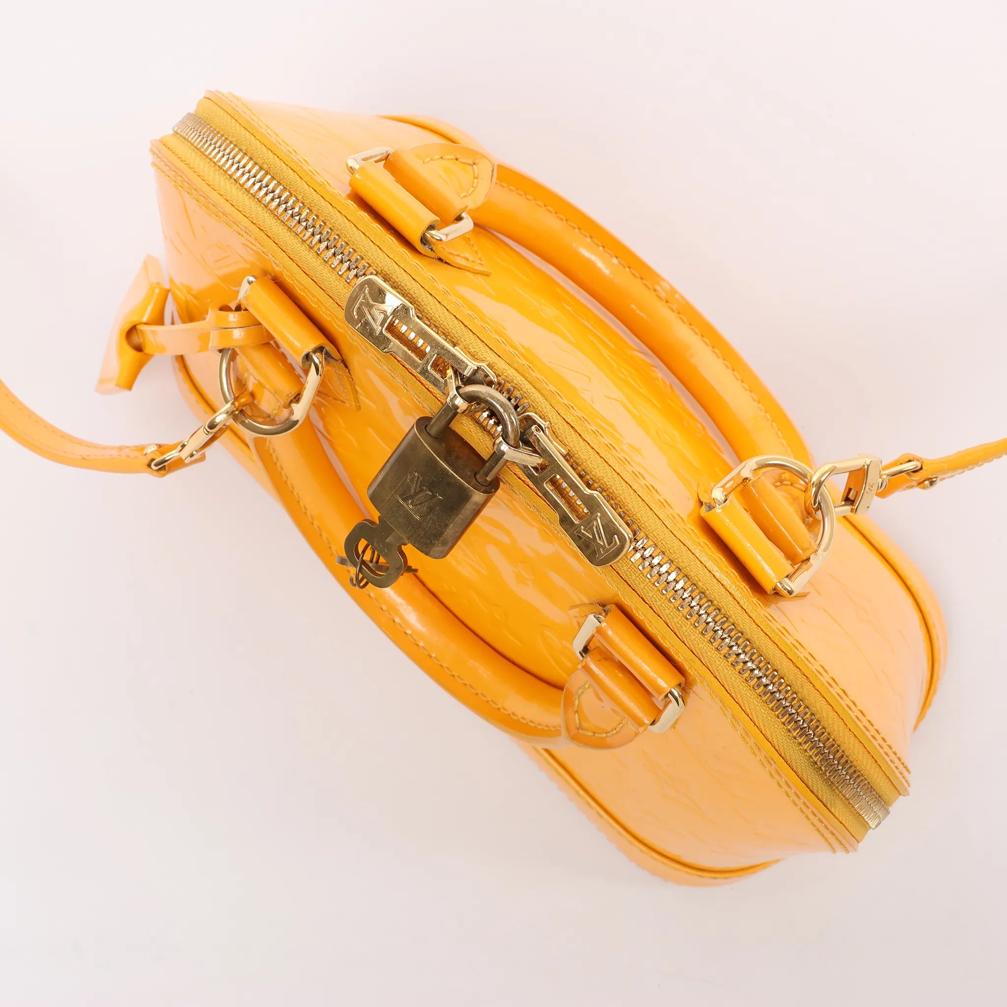 Louis Vuitton Alma BB Monogram Vernis 2Way Handbag in Yellow M91697