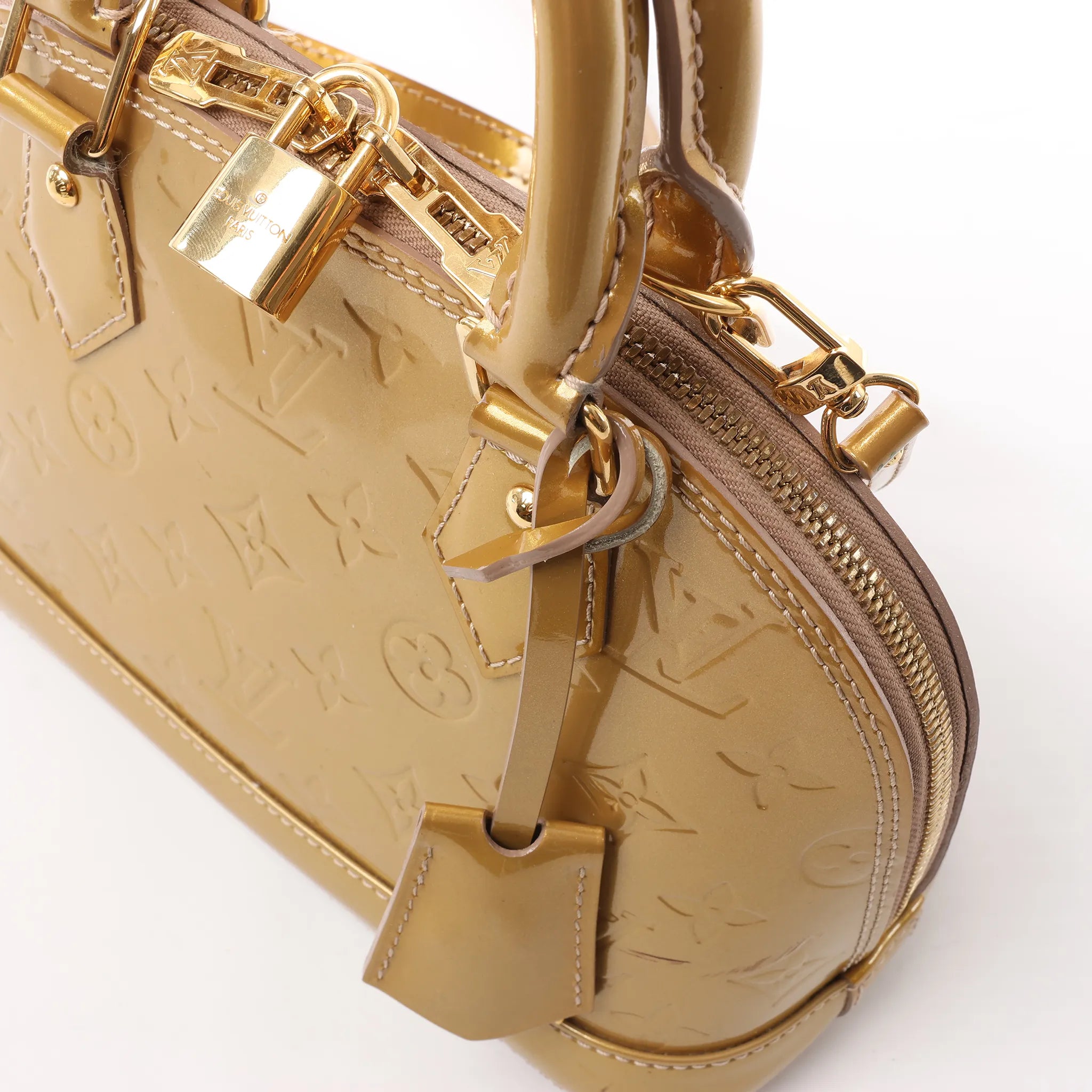 Louis Vuitton Alma BB Monogram Vernis 2Way Handbag in Gold M91752