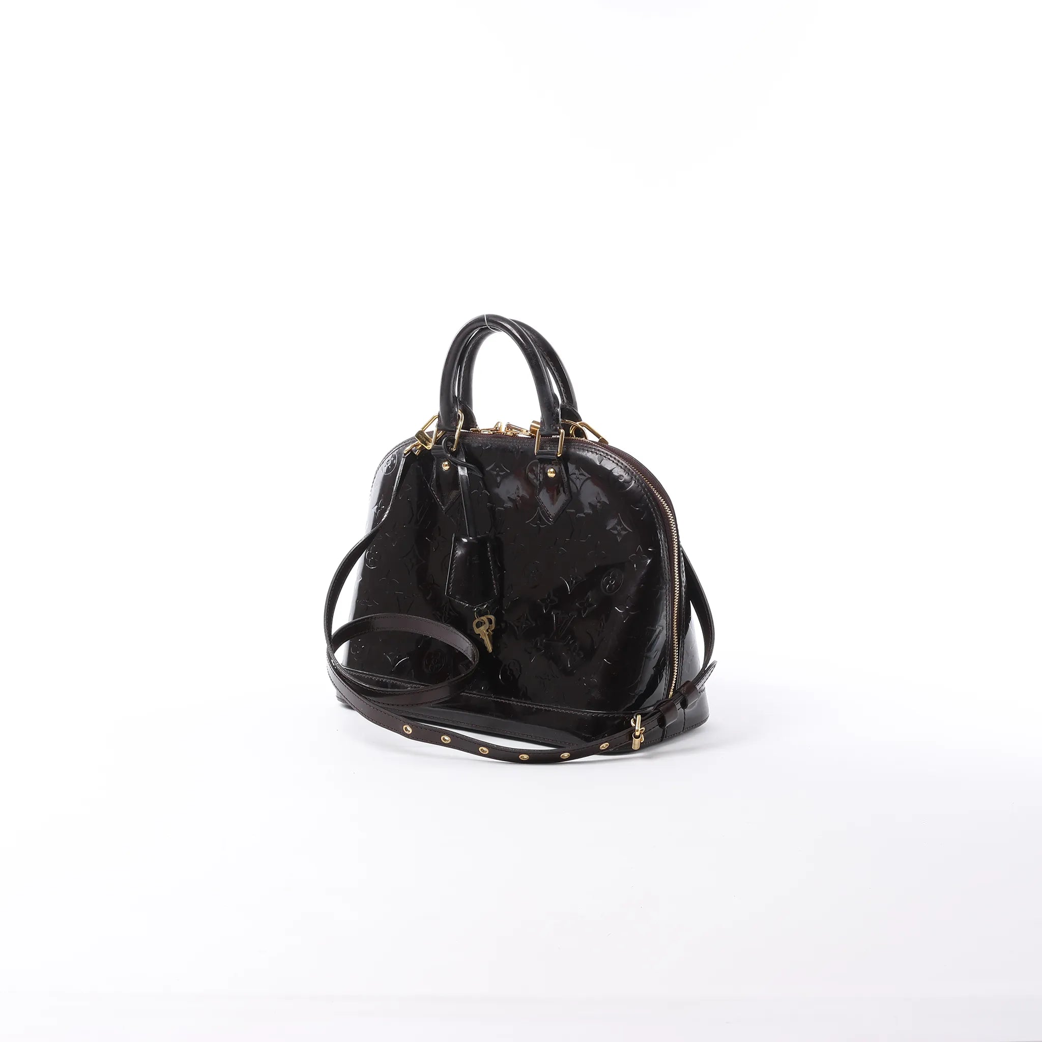 Louis Vuitton Alma MM Vernis Leather 2 Way Handbag in Amarante M90024