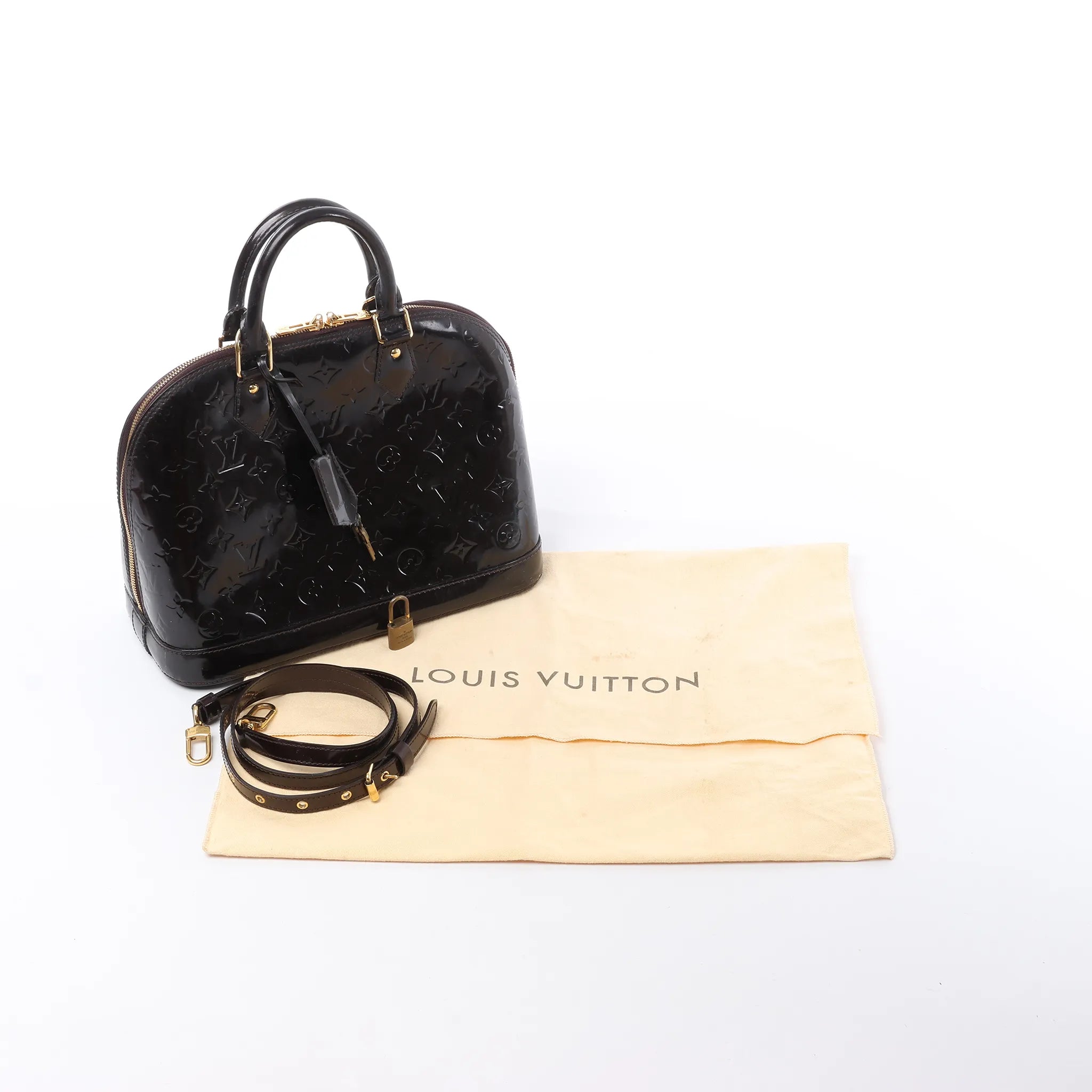 Louis Vuitton Alma MM Vernis Leather 2 Way Handbag in Amarante M90024
