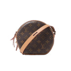 Louis Vuitton Boîte Chapeau Souple PM Monogram crossbody bag in brown Monogram coated canvas with natural leather trim, round silhouette and adjustable leather shoulder strap.