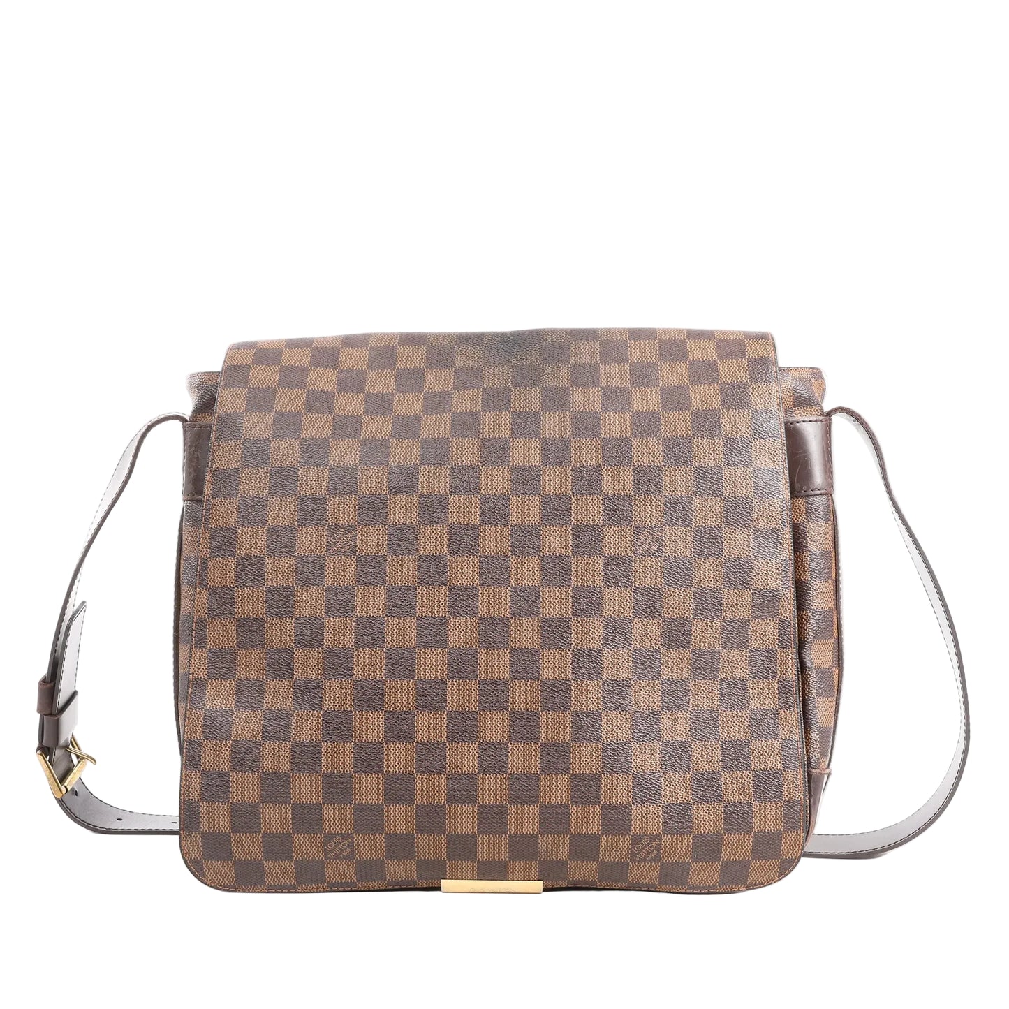 Louis Vuitton Bastille N45258 messenger crossbody bag in brown Damier Ebene canvas with flap closure, dark brown leather trim, and adjustable shoulder strap.