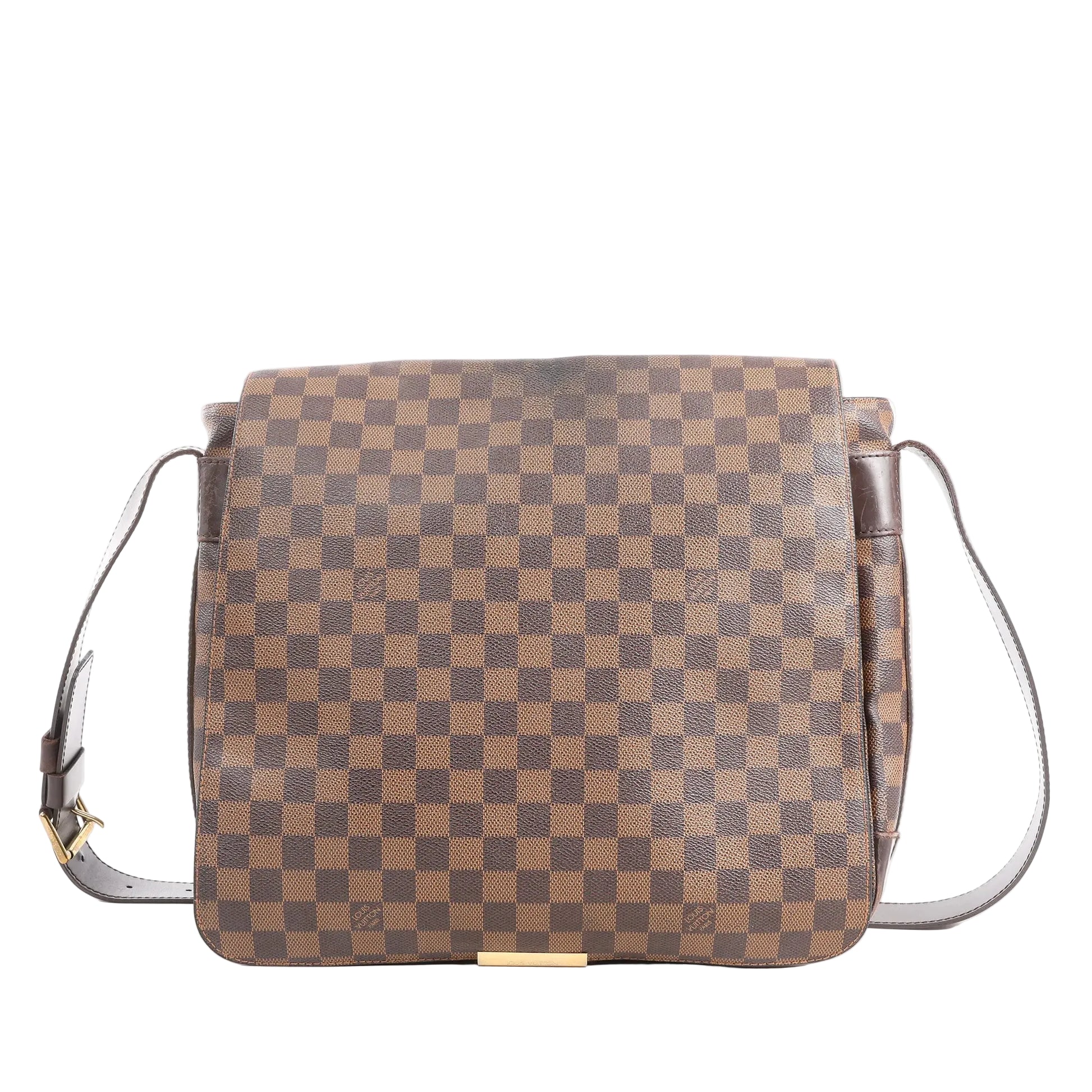Louis Vuitton Bastille N45258 messenger crossbody bag in brown Damier Ebene canvas with flap closure, dark brown leather trim, and adjustable shoulder strap.