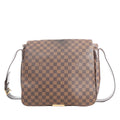 Louis Vuitton Bastille N45258 messenger crossbody bag in brown Damier Ebene canvas with flap closure, dark brown leather trim, and adjustable shoulder strap.