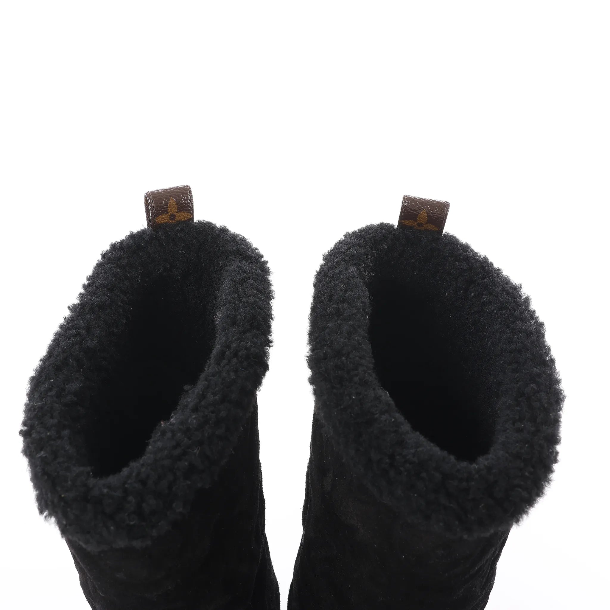 Louis Vuitton Breezy line 19-year Monogram Suede x Sheepskin Boots in Black CL0169, Size 38 EU