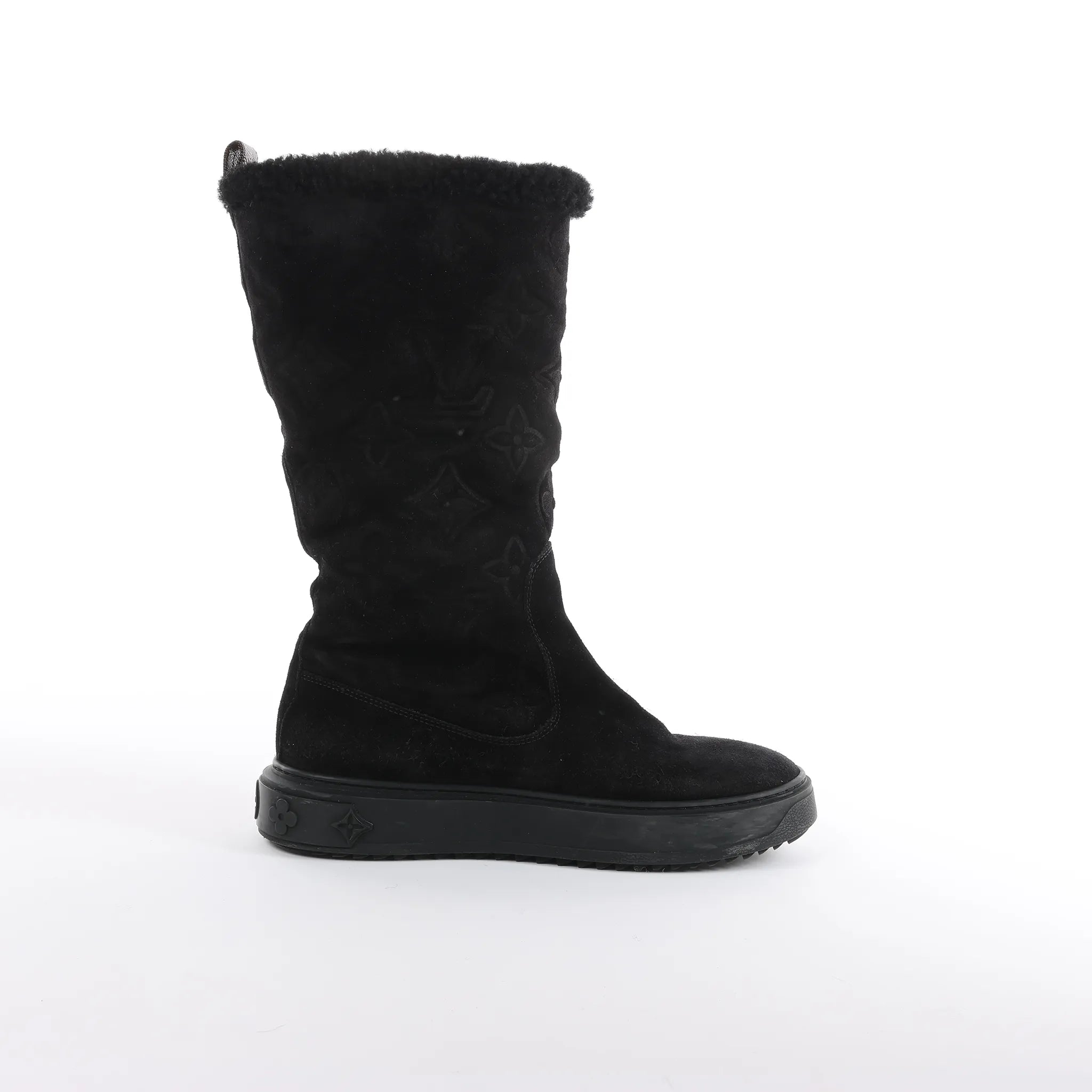 Louis Vuitton Breezy line 19-year Monogram Suede x Sheepskin Boots in Black CL0169, Size 38 EU