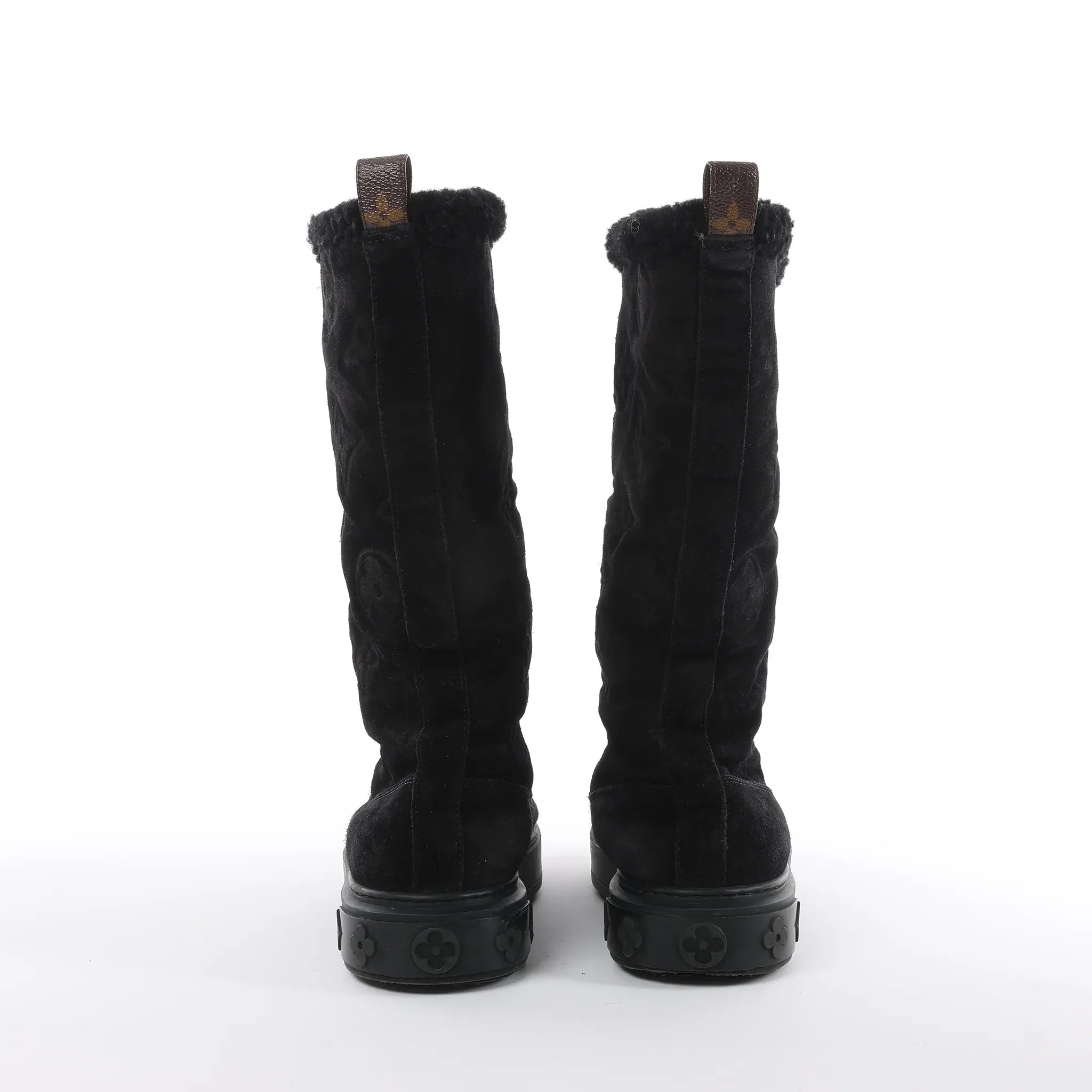 Louis Vuitton Breezy line 19-year Monogram Suede x Sheepskin Boots in Black CL0169, Size 38 EU