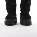 Louis Vuitton Breezy line 19-year Monogram Suede x Sheepskin Boots in Black CL0169, Size 38 EU