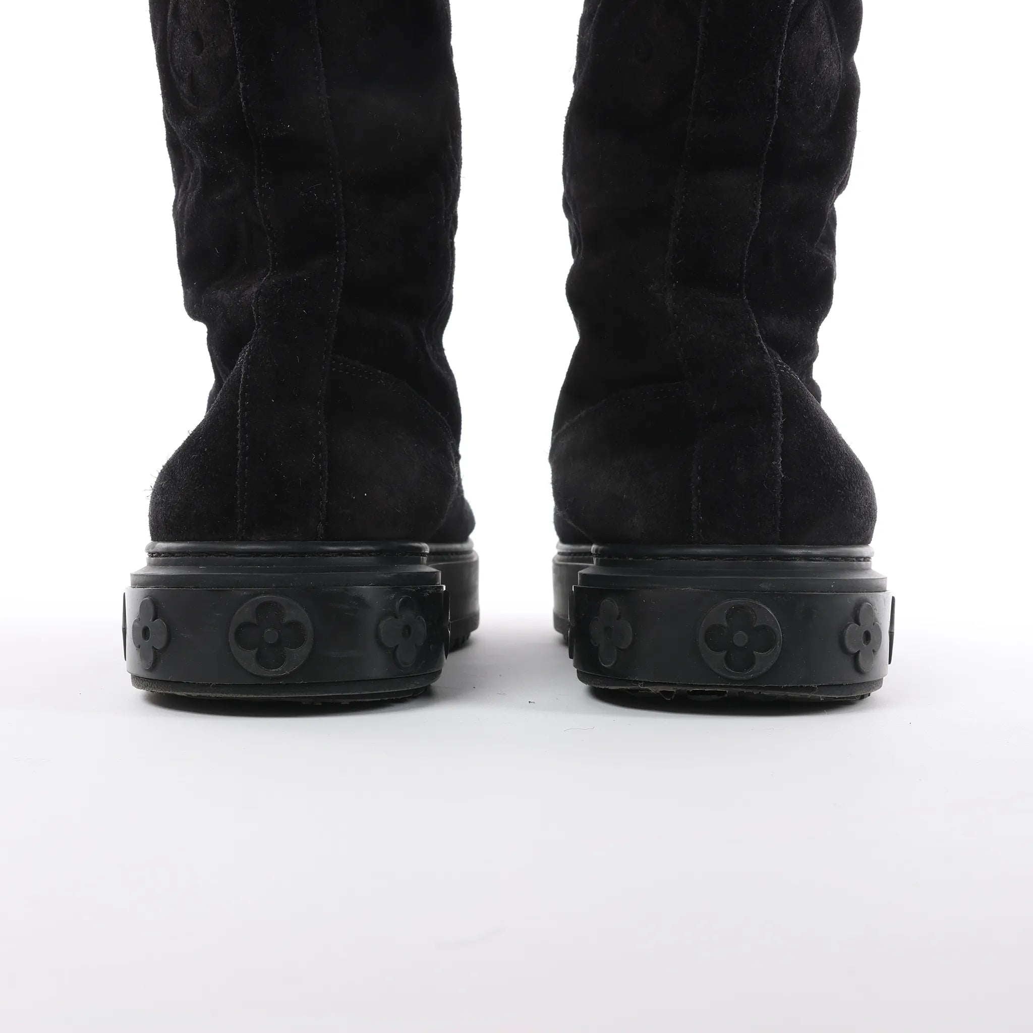 Louis Vuitton Breezy line 19-year Monogram Suede x Sheepskin Boots in Black CL0169, Size 38 EU