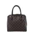 Louis Vuitton Brera handbag in brown Damier Ebene canvas with dark leather top handles, gold-tone hardware, and zip-top closure on white background.