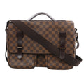 Brown Louis Vuitton Broadway Damier Ebene messenger bag with dark leather trim, top handle, twin front pockets and wide shoulder strap.