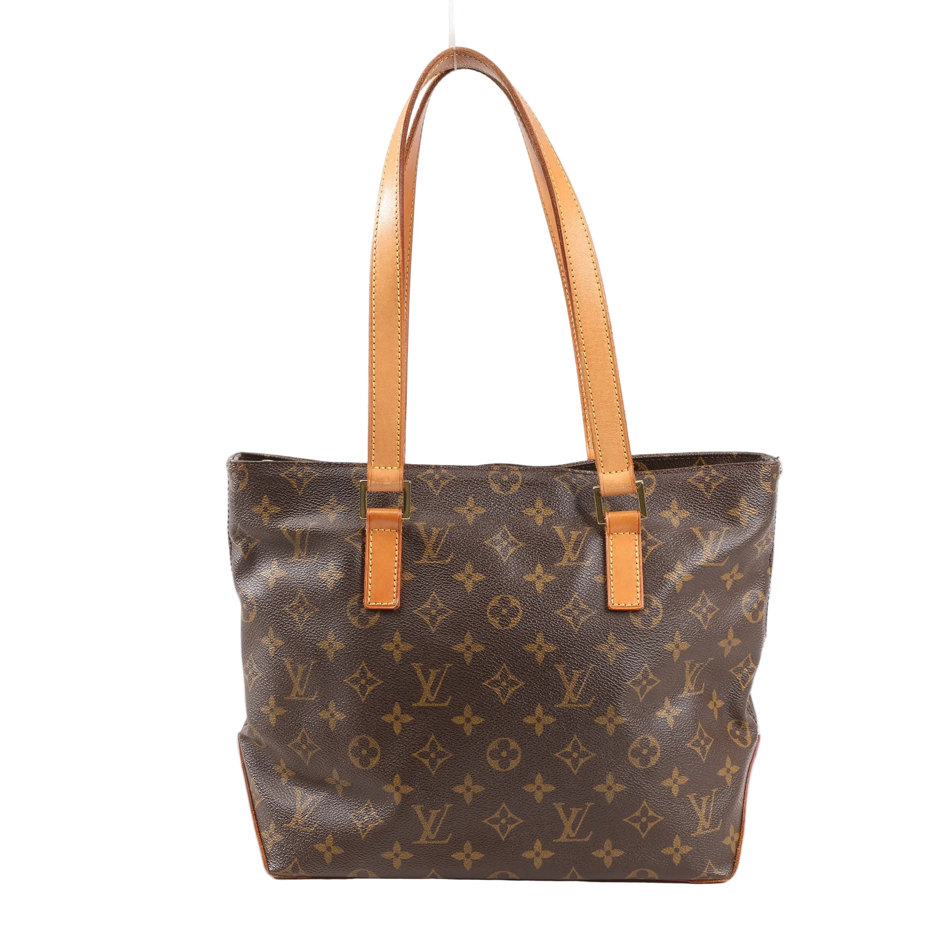 Louis Vuitton Cabas Piano Shoulder Bag M51148 in brown Monogram canvas with natural leather dual shoulder straps and structured rectangular silhouette.