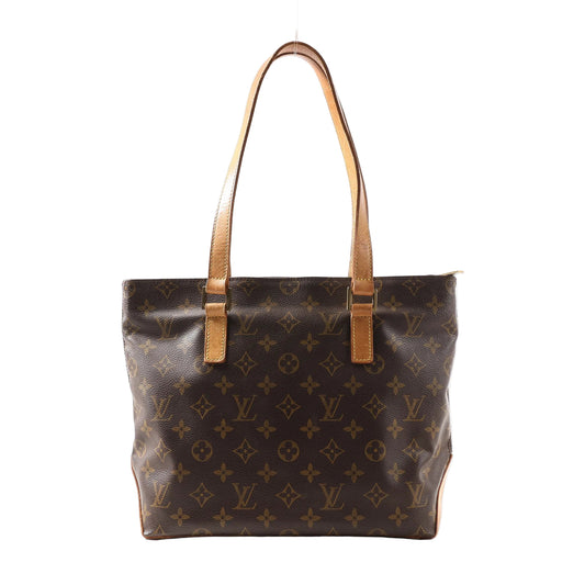 Louis Vuitton Cabas Piano Shoulder Bag M51148 in brown Monogram canvas with natural leather shoulder straps, zip-top closure, and structured rectangular silhouette.