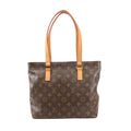 Louis Vuitton Cabas Piano Shoulder Bag M51148 in brown Monogram canvas with natural leather top handles and trim, featuring gold-tone hardware and structured tote silhouette.