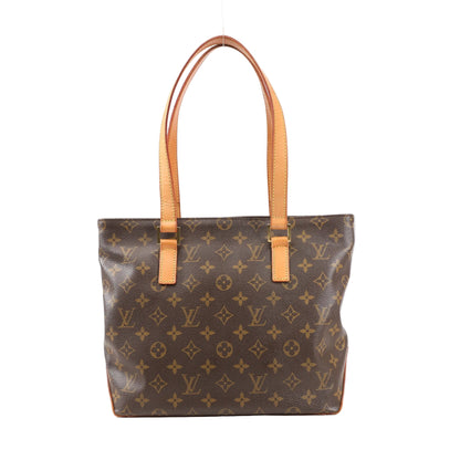 Louis Vuitton Cabas Piano Shoulder Bag M51148 in brown Monogram canvas with natural leather top handles and trim, featuring gold-tone hardware and structured tote silhouette.
